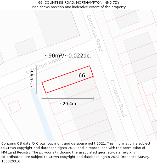 66, COUNTESS ROAD, NORTHAMPTON, NN5 7DY: Plot and title map