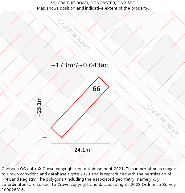 66, CRAITHIE ROAD, DONCASTER, DN2 5EG: Plot and title map