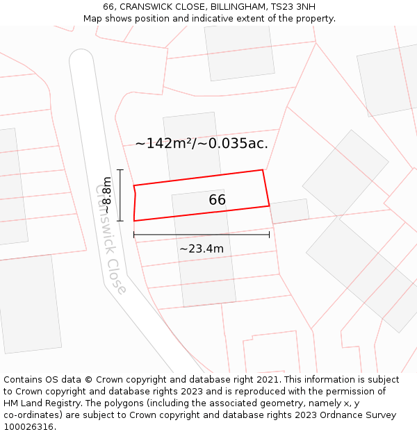 66, CRANSWICK CLOSE, BILLINGHAM, TS23 3NH: Plot and title map