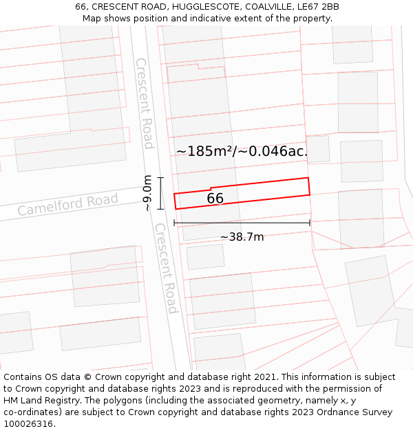 66, CRESCENT ROAD, HUGGLESCOTE, COALVILLE, LE67 2BB: Plot and title map