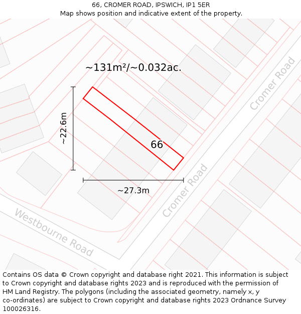 66, CROMER ROAD, IPSWICH, IP1 5ER: Plot and title map