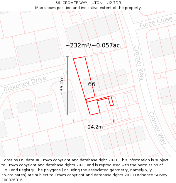 66, CROMER WAY, LUTON, LU2 7DB: Plot and title map