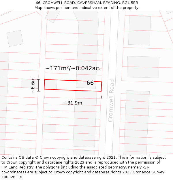 66, CROMWELL ROAD, CAVERSHAM, READING, RG4 5EB: Plot and title map