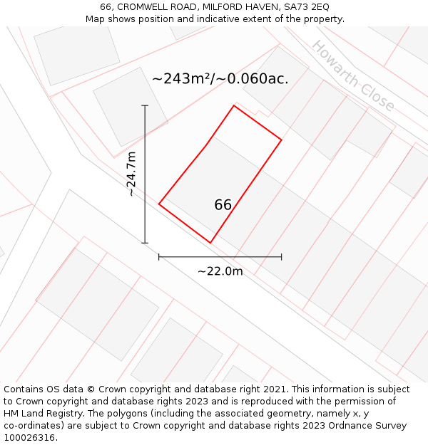 66, CROMWELL ROAD, MILFORD HAVEN, SA73 2EQ: Plot and title map