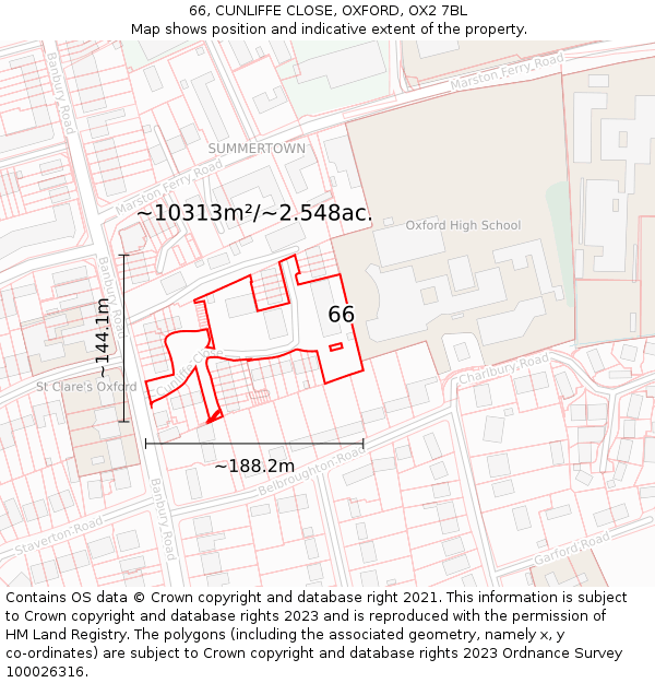 66, CUNLIFFE CLOSE, OXFORD, OX2 7BL: Plot and title map