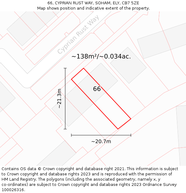 66, CYPRIAN RUST WAY, SOHAM, ELY, CB7 5ZE: Plot and title map