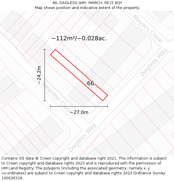 66, DAGLESS WAY, MARCH, PE15 8QY: Plot and title map