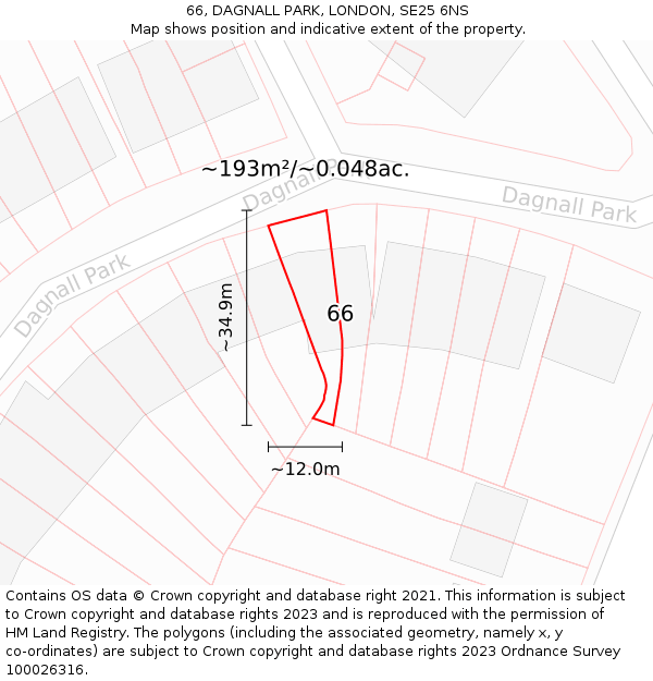 66, DAGNALL PARK, LONDON, SE25 6NS: Plot and title map