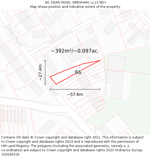 66, DEAN ROAD, WREXHAM, LL13 9EH: Plot and title map