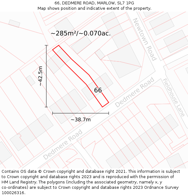 66, DEDMERE ROAD, MARLOW, SL7 1PG: Plot and title map