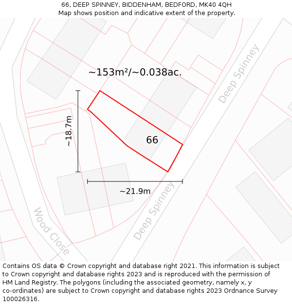 66, DEEP SPINNEY, BIDDENHAM, BEDFORD, MK40 4QH: Plot and title map