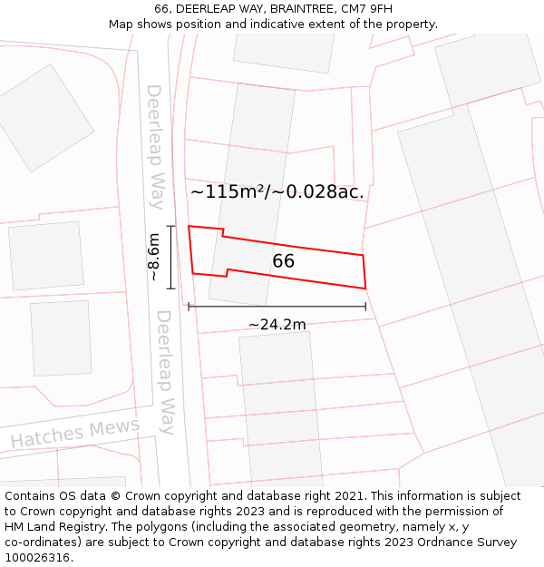 66, DEERLEAP WAY, BRAINTREE, CM7 9FH: Plot and title map