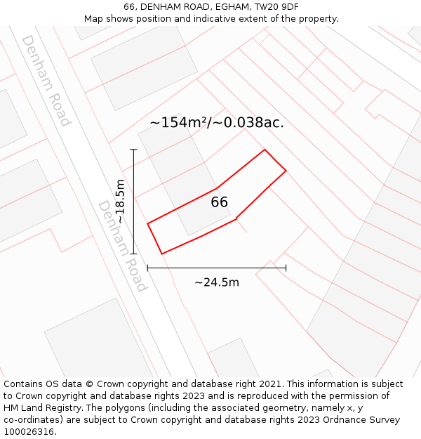 66, DENHAM ROAD, EGHAM, TW20 9DF: Plot and title map