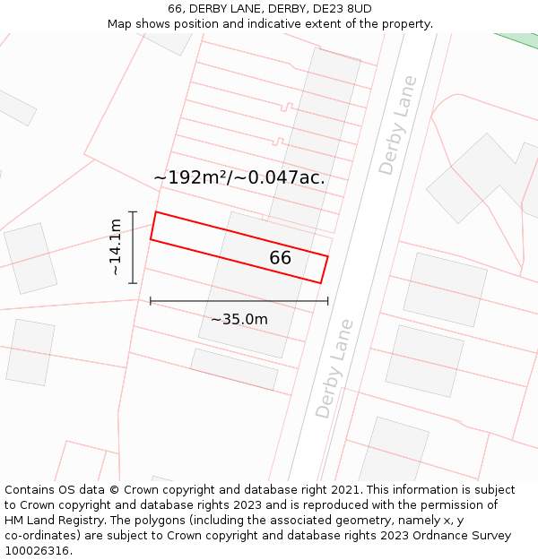 66, DERBY LANE, DERBY, DE23 8UD: Plot and title map