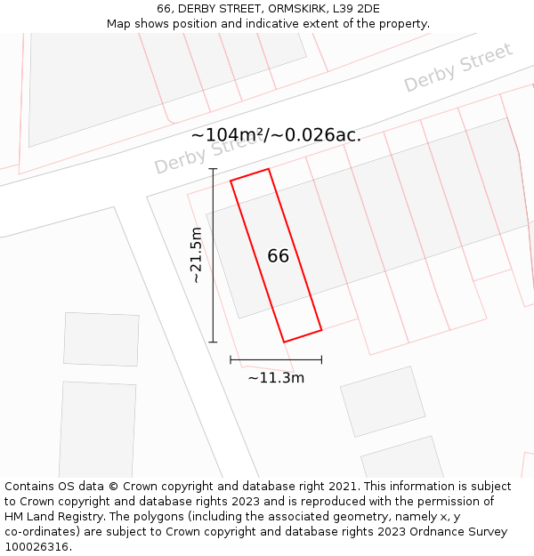 66, DERBY STREET, ORMSKIRK, L39 2DE: Plot and title map