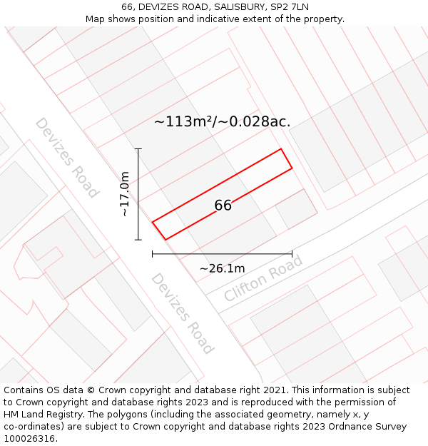 66, DEVIZES ROAD, SALISBURY, SP2 7LN: Plot and title map