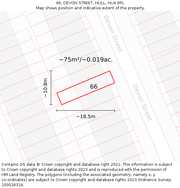 66, DEVON STREET, HULL, HU4 6PL: Plot and title map