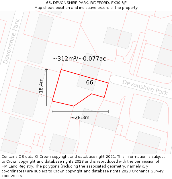 66, DEVONSHIRE PARK, BIDEFORD, EX39 5JF: Plot and title map