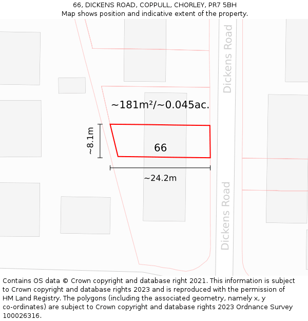 66, DICKENS ROAD, COPPULL, CHORLEY, PR7 5BH: Plot and title map