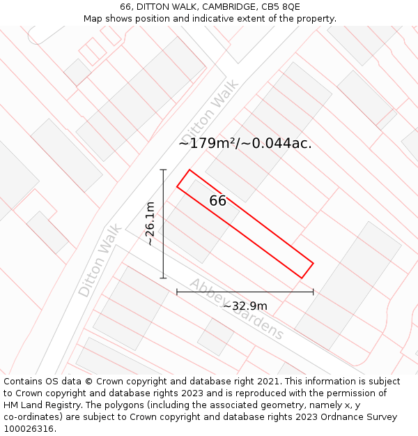 66, DITTON WALK, CAMBRIDGE, CB5 8QE: Plot and title map