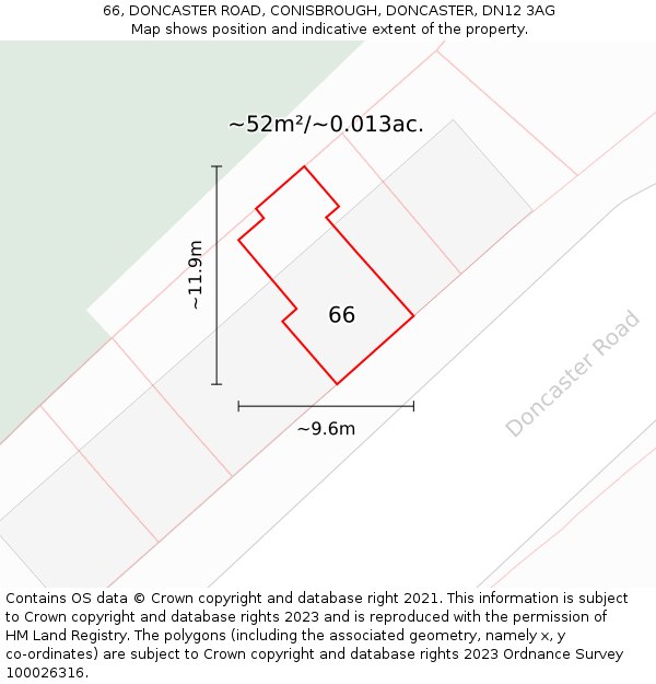 66, DONCASTER ROAD, CONISBROUGH, DONCASTER, DN12 3AG: Plot and title map