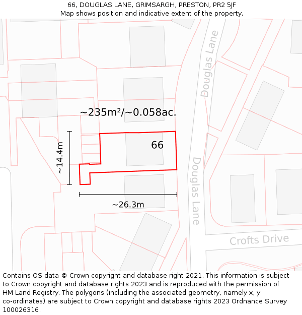 66, DOUGLAS LANE, GRIMSARGH, PRESTON, PR2 5JF: Plot and title map