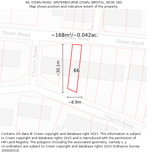 66, DOWN ROAD, WINTERBOURNE DOWN, BRISTOL, BS36 1BZ: Plot and title map