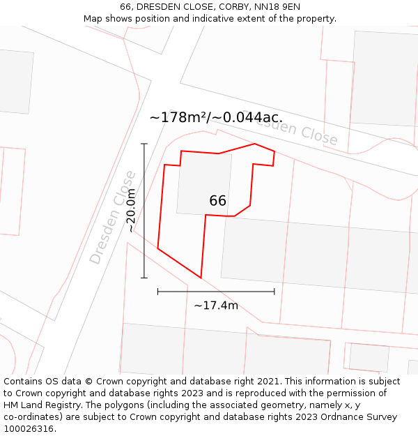 66, DRESDEN CLOSE, CORBY, NN18 9EN: Plot and title map