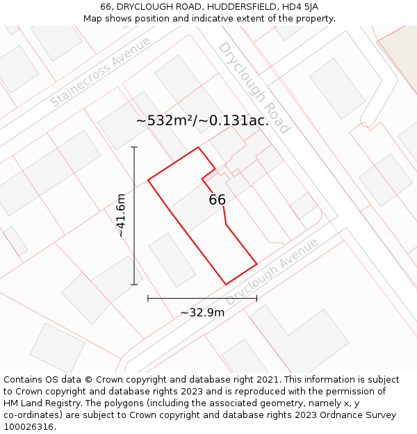 66, DRYCLOUGH ROAD, HUDDERSFIELD, HD4 5JA: Plot and title map