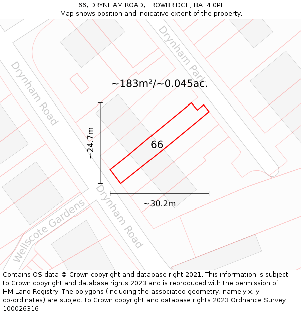 66, DRYNHAM ROAD, TROWBRIDGE, BA14 0PF: Plot and title map