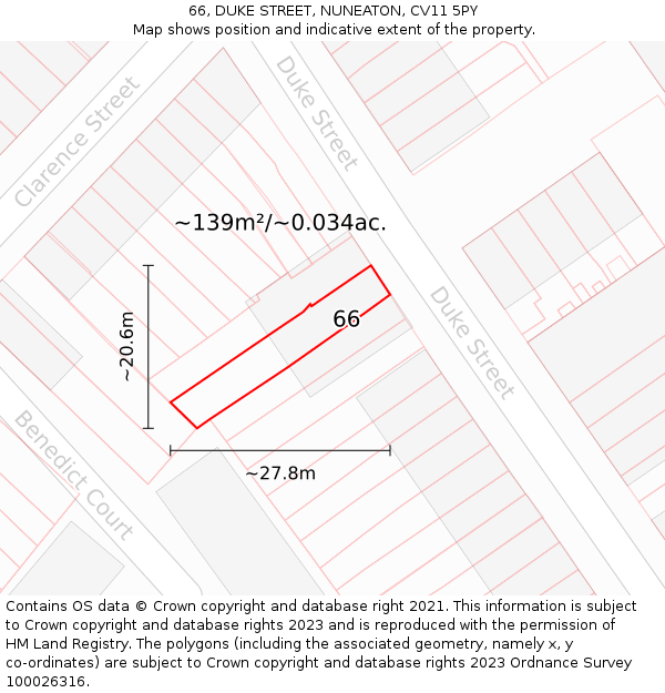 66, DUKE STREET, NUNEATON, CV11 5PY: Plot and title map