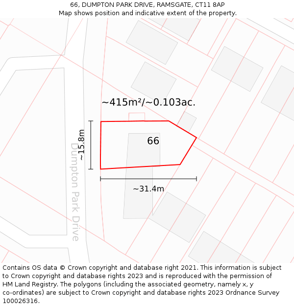 66, DUMPTON PARK DRIVE, RAMSGATE, CT11 8AP: Plot and title map
