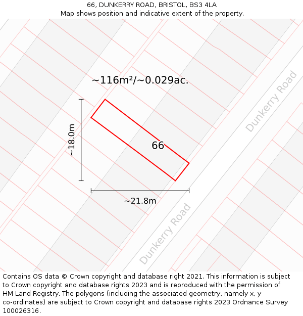 66, DUNKERRY ROAD, BRISTOL, BS3 4LA: Plot and title map