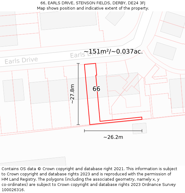 66, EARLS DRIVE, STENSON FIELDS, DERBY, DE24 3FJ: Plot and title map