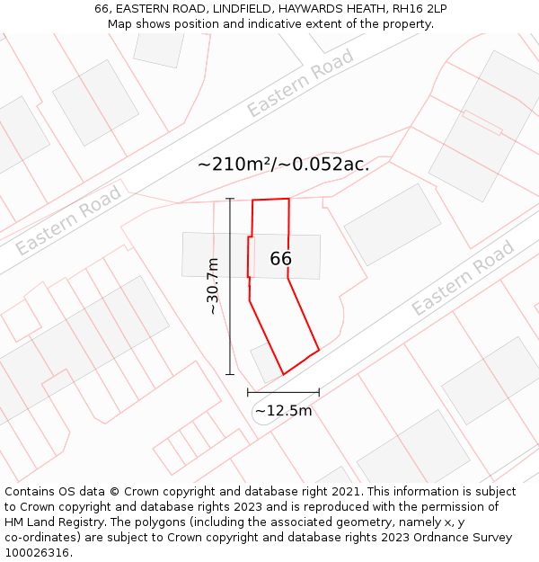 66, EASTERN ROAD, LINDFIELD, HAYWARDS HEATH, RH16 2LP: Plot and title map