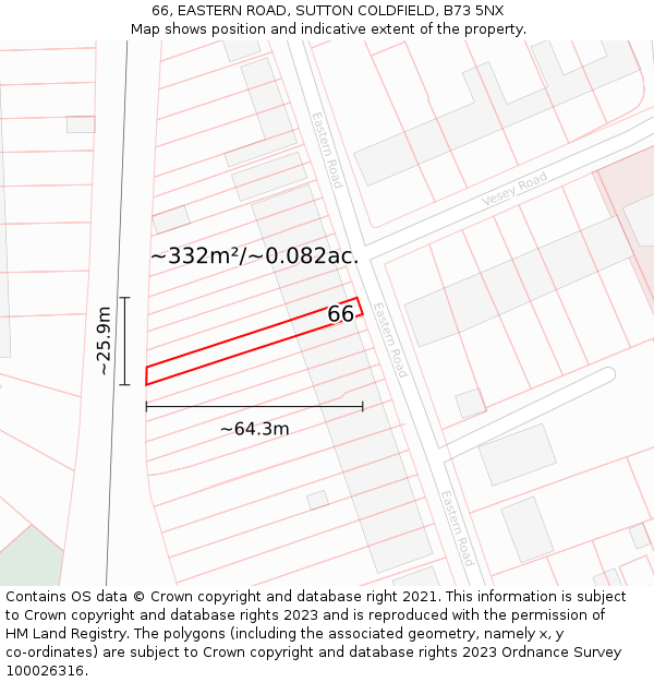 66, EASTERN ROAD, SUTTON COLDFIELD, B73 5NX: Plot and title map