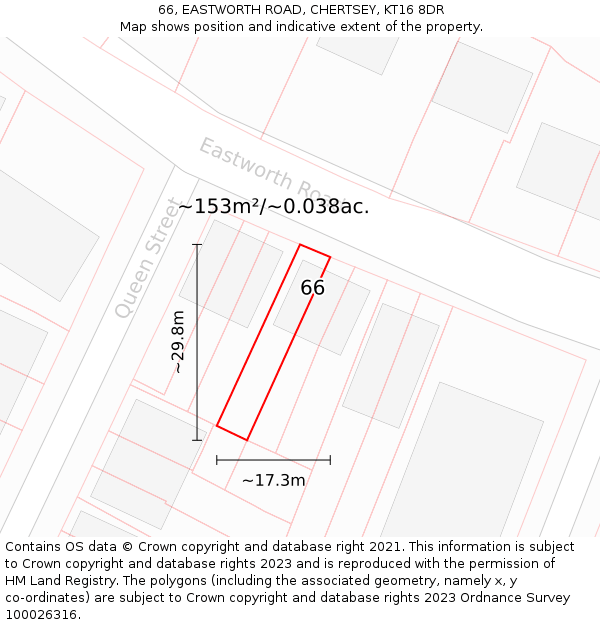 66, EASTWORTH ROAD, CHERTSEY, KT16 8DR: Plot and title map
