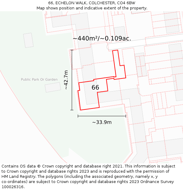 66, ECHELON WALK, COLCHESTER, CO4 6BW: Plot and title map