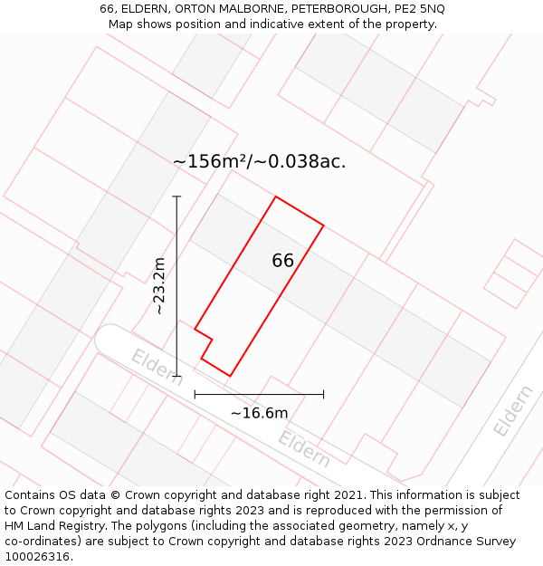 66, ELDERN, ORTON MALBORNE, PETERBOROUGH, PE2 5NQ: Plot and title map