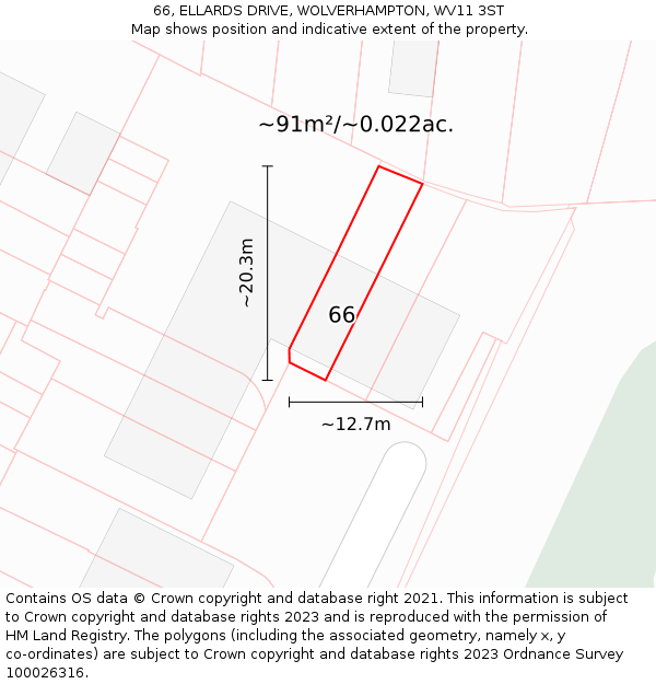 66, ELLARDS DRIVE, WOLVERHAMPTON, WV11 3ST: Plot and title map