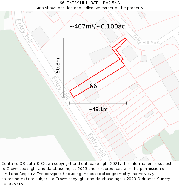 66, ENTRY HILL, BATH, BA2 5NA: Plot and title map