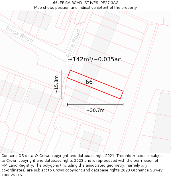 66, ERICA ROAD, ST IVES, PE27 3AG: Plot and title map
