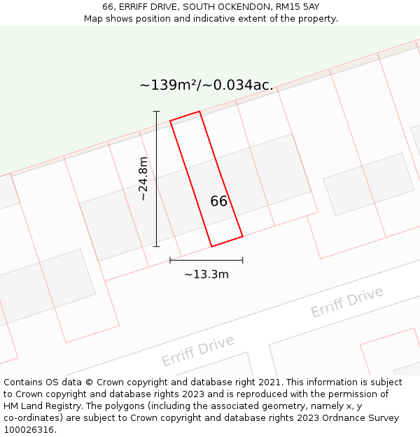 66, ERRIFF DRIVE, SOUTH OCKENDON, RM15 5AY: Plot and title map