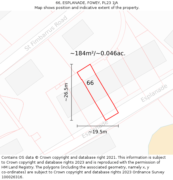 66, ESPLANADE, FOWEY, PL23 1JA: Plot and title map