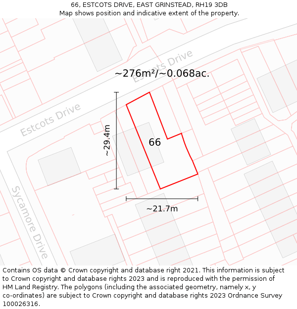 66, ESTCOTS DRIVE, EAST GRINSTEAD, RH19 3DB: Plot and title map