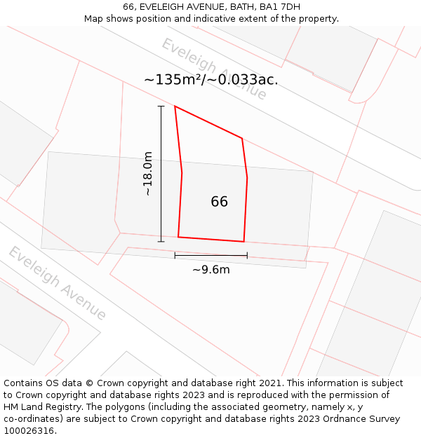 66, EVELEIGH AVENUE, BATH, BA1 7DH: Plot and title map