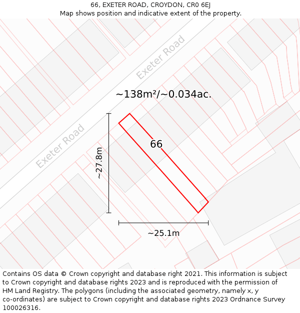 66, EXETER ROAD, CROYDON, CR0 6EJ: Plot and title map
