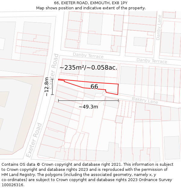 66, EXETER ROAD, EXMOUTH, EX8 1PY: Plot and title map