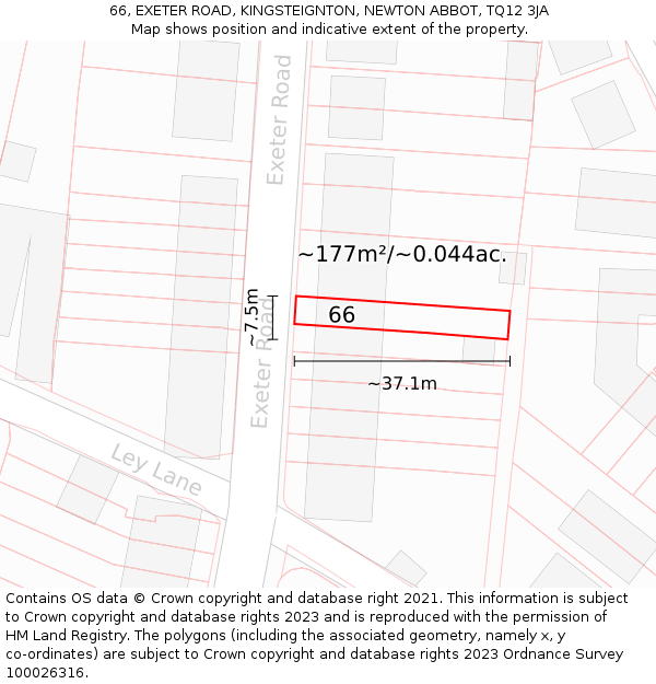 66, EXETER ROAD, KINGSTEIGNTON, NEWTON ABBOT, TQ12 3JA: Plot and title map