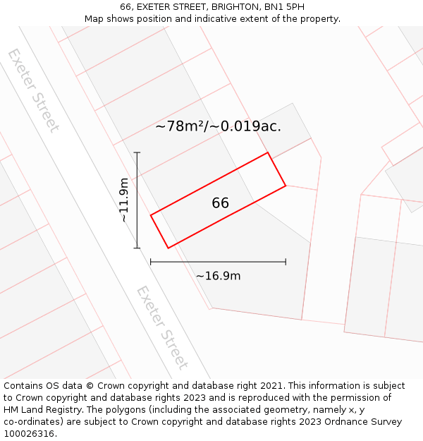 66, EXETER STREET, BRIGHTON, BN1 5PH: Plot and title map
